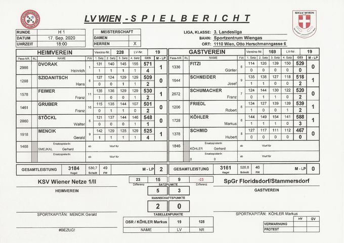 Bestleistung: DVORAK Heinrich 571 Kegel