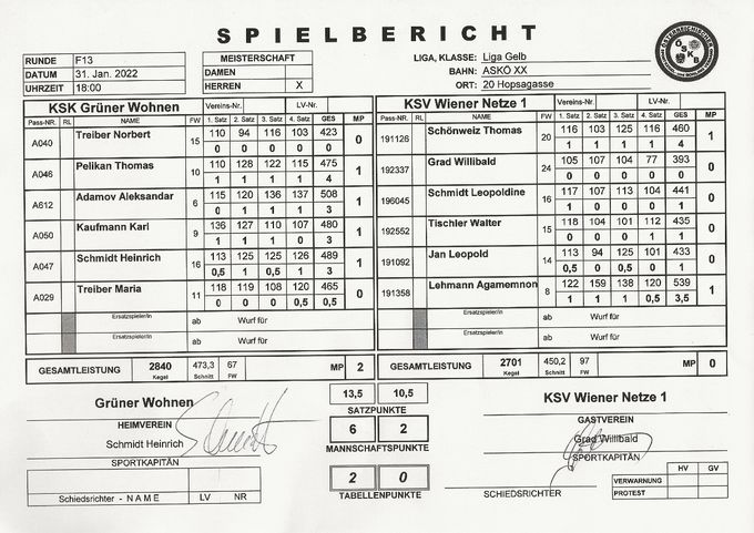 Bestleistung: LEHMANN Aga 539 Kegel